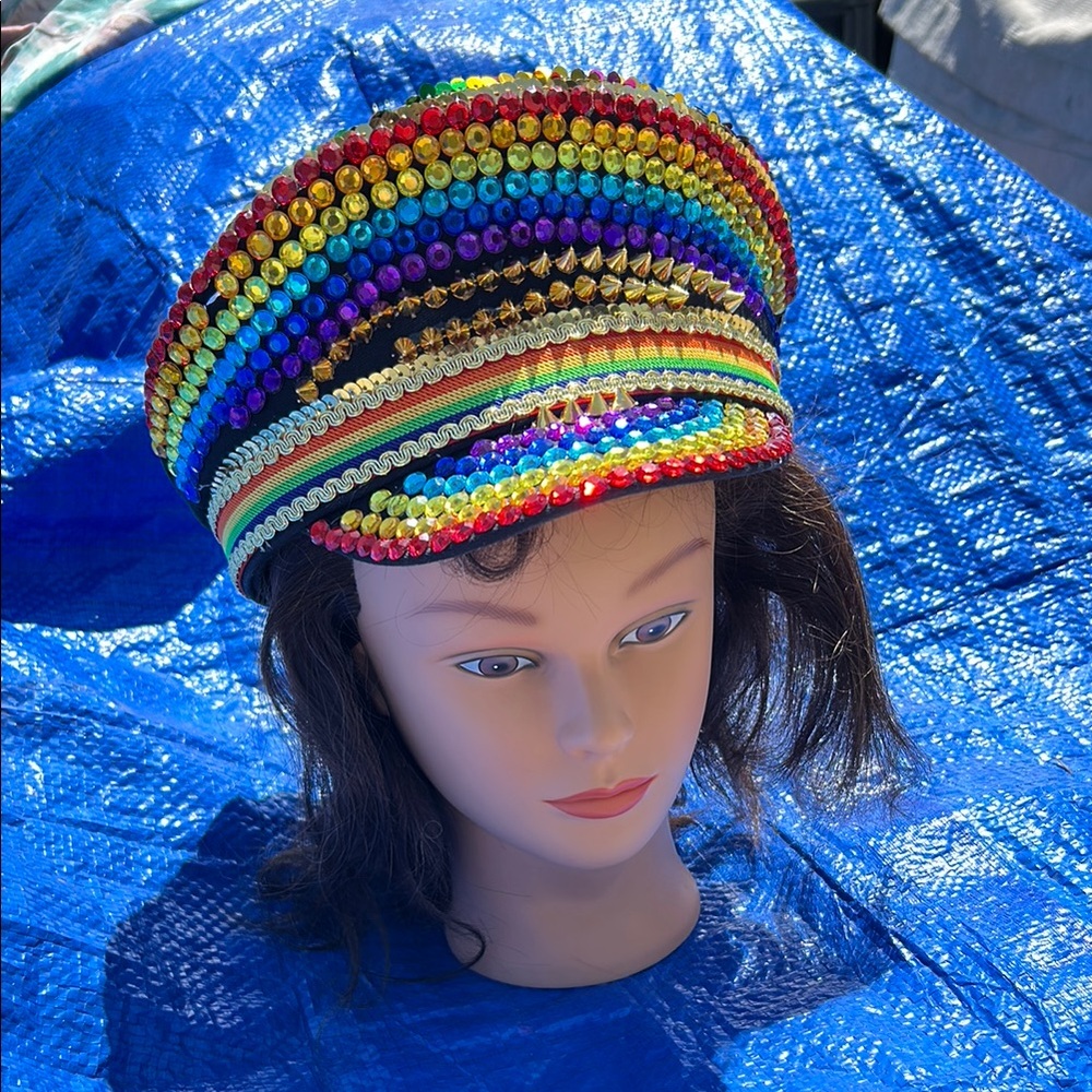 Rainbow Gay Pride Festival sequin Rave captain hat